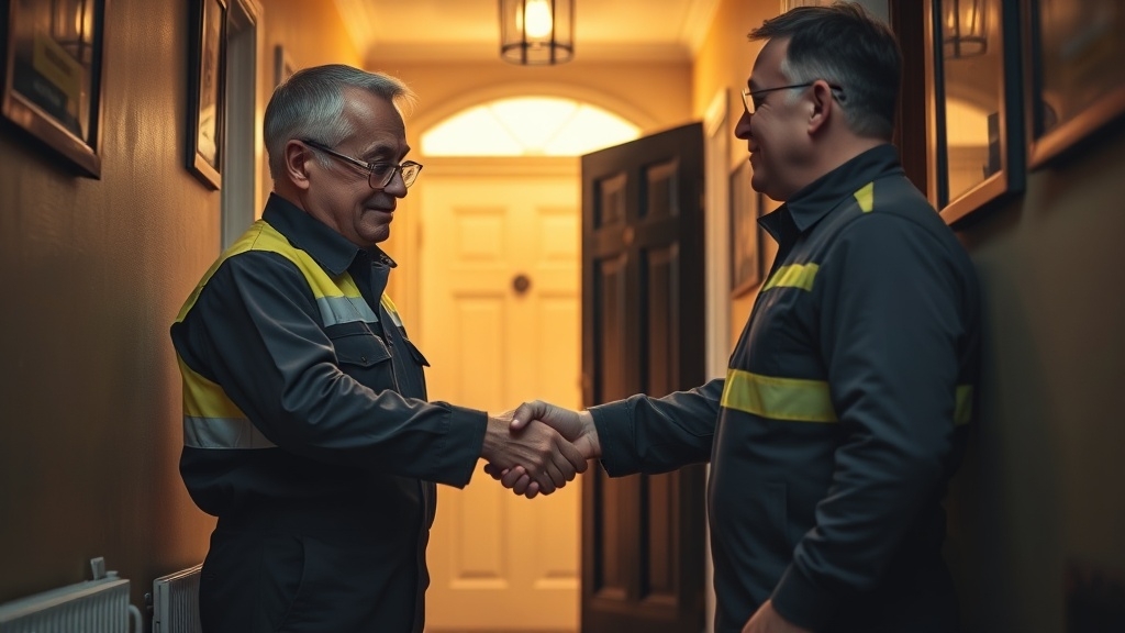 Engineer shaking hands with a Chelsea homeowner after locating their leak