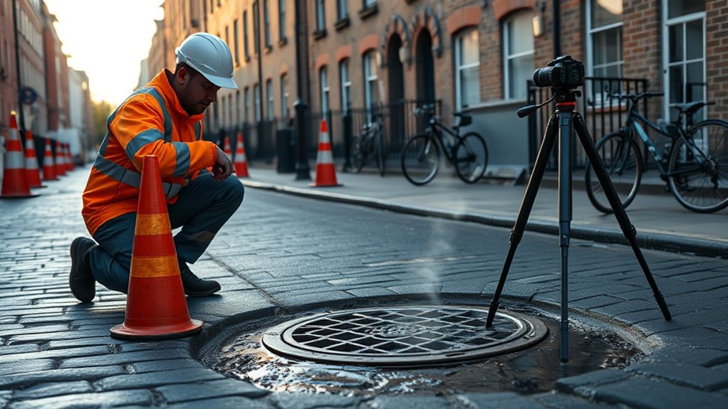 Engineer carrying out water mains leak detection in Chelsea